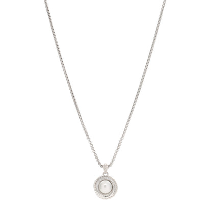 David Yurman Sterling Silver Diamond Pearl 8mm Crossover Pendant Necklace 1 of 3