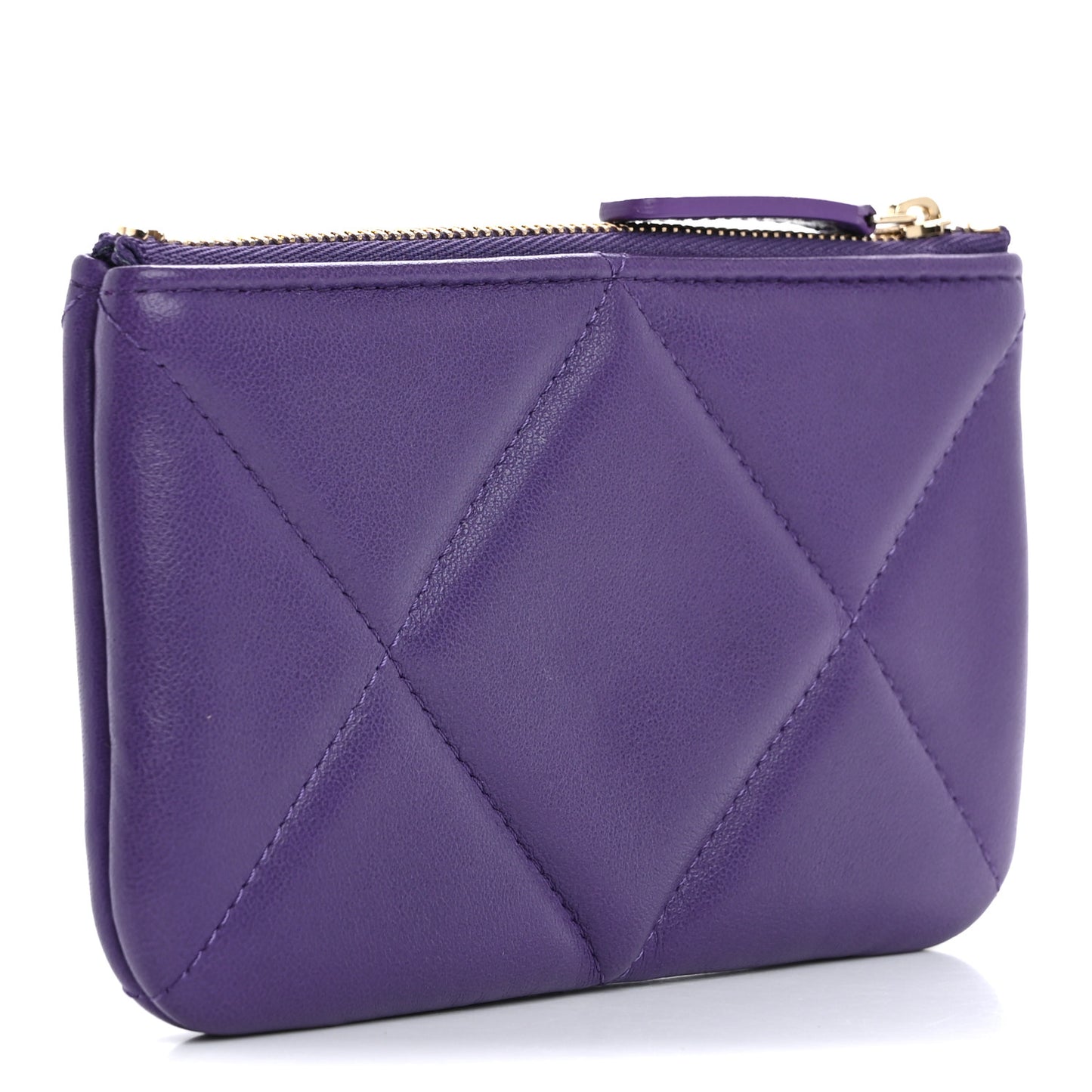 Lambskin Quilted Chanel 19 Mini Pouch Purple