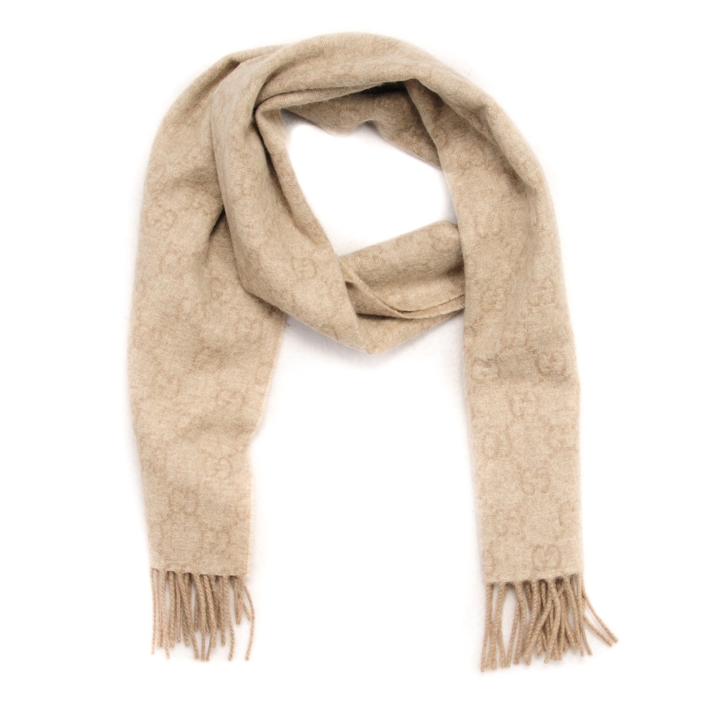 Cashmere Monogram Fringe Scarf Beige
