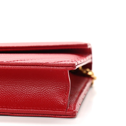 Saint Laurent Grain De Poudre Matelasse Chevron Monogram Envelope Chain Wallet New Red 10 of 11