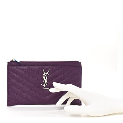 Saint Laurent Grain De Poudre Matelasse Chevron Monogram Bill Pouch Amaranto 2 of 8