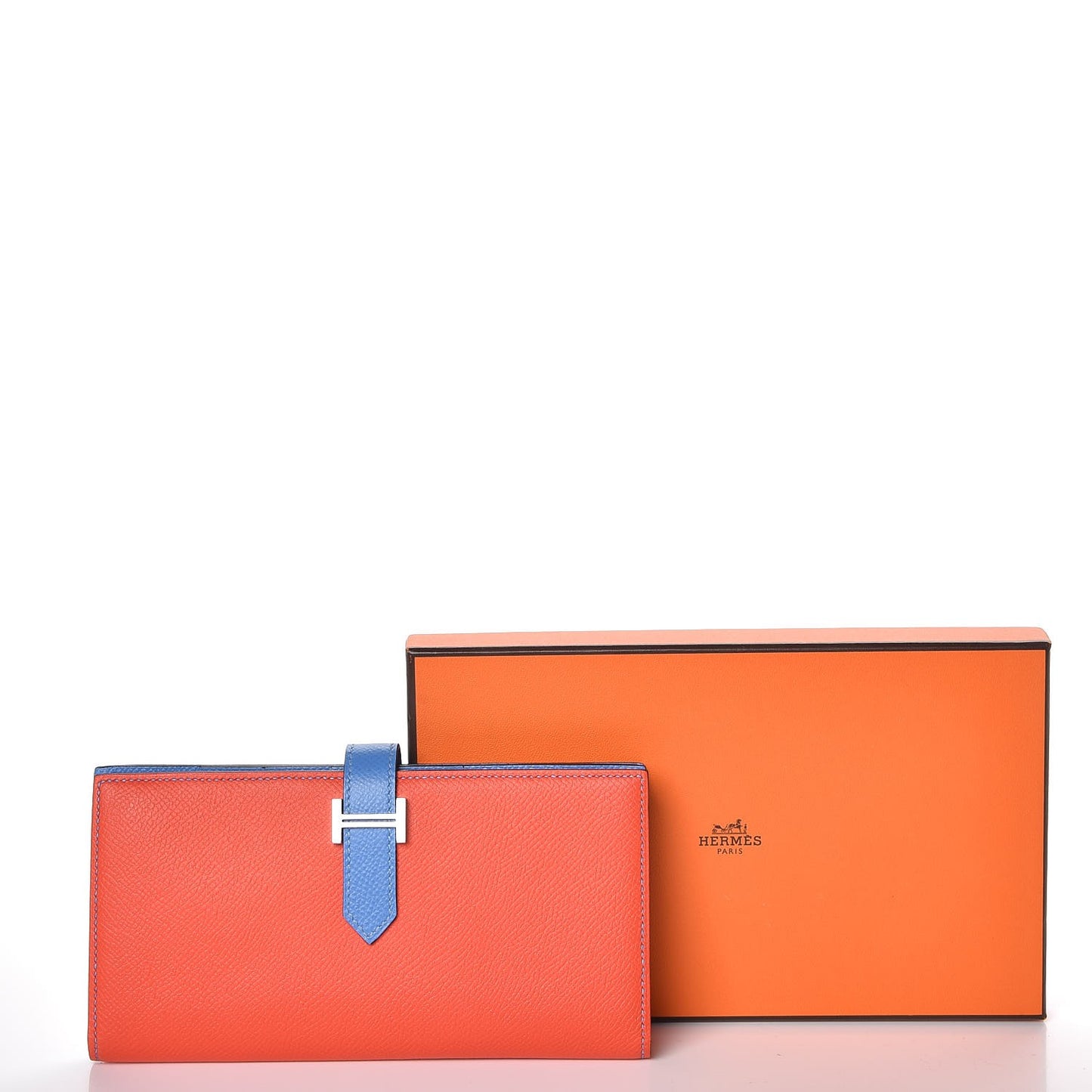 Epsom Bicolor Bearn Gusset Wallet Orange Poppy Bleu Paradis