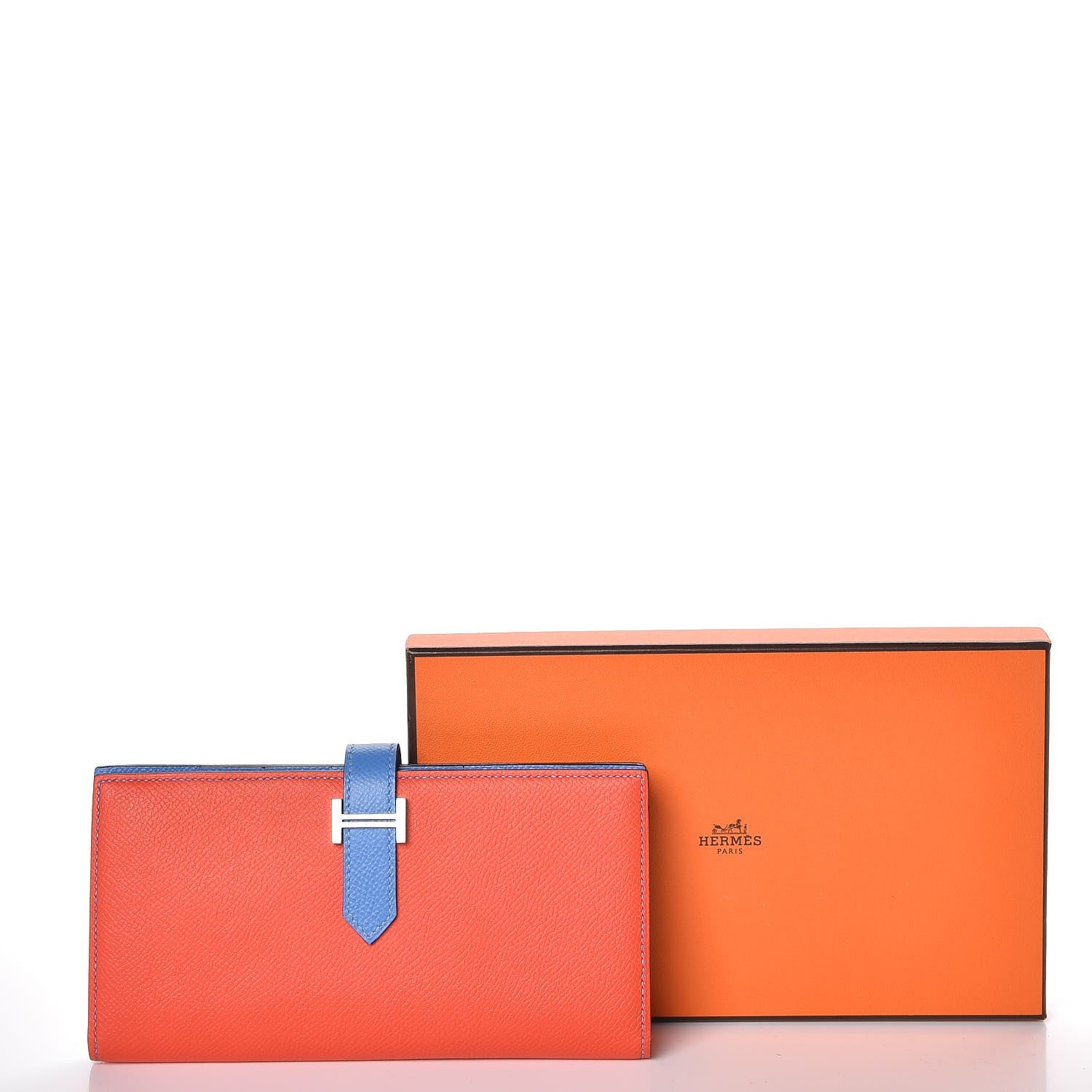 Hermes Epsom Bicolor Bearn Gusset Wallet Orange Poppy Bleu Paradis 10 of 10