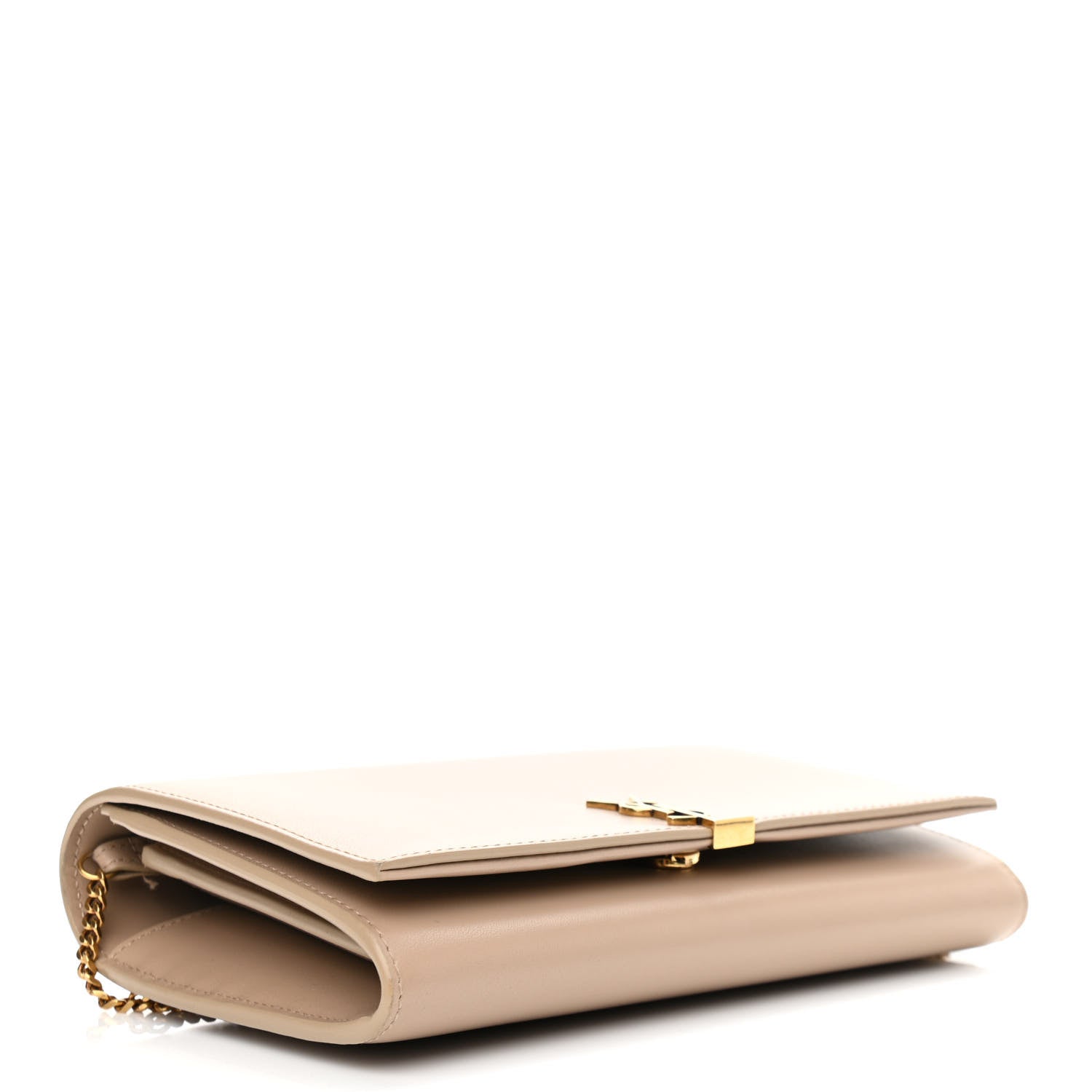 Saint Laurent Glossy Calfskin Monogram Chain Wallet Dark Beige 4 of 12