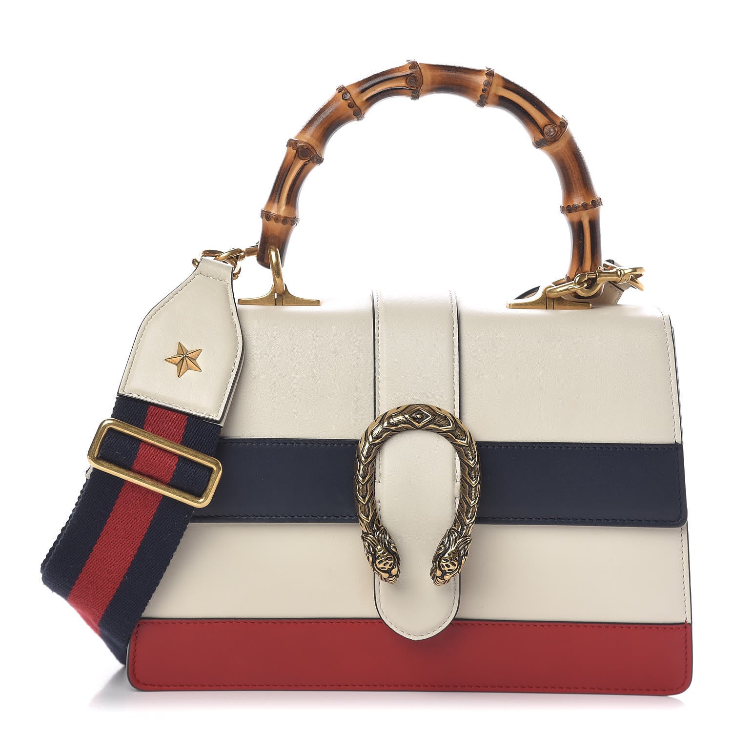 Gucci Calfskin Bamboo Web Medium Dionysus Top Handle Bag White Blue Hibiscus Red 1 of 12