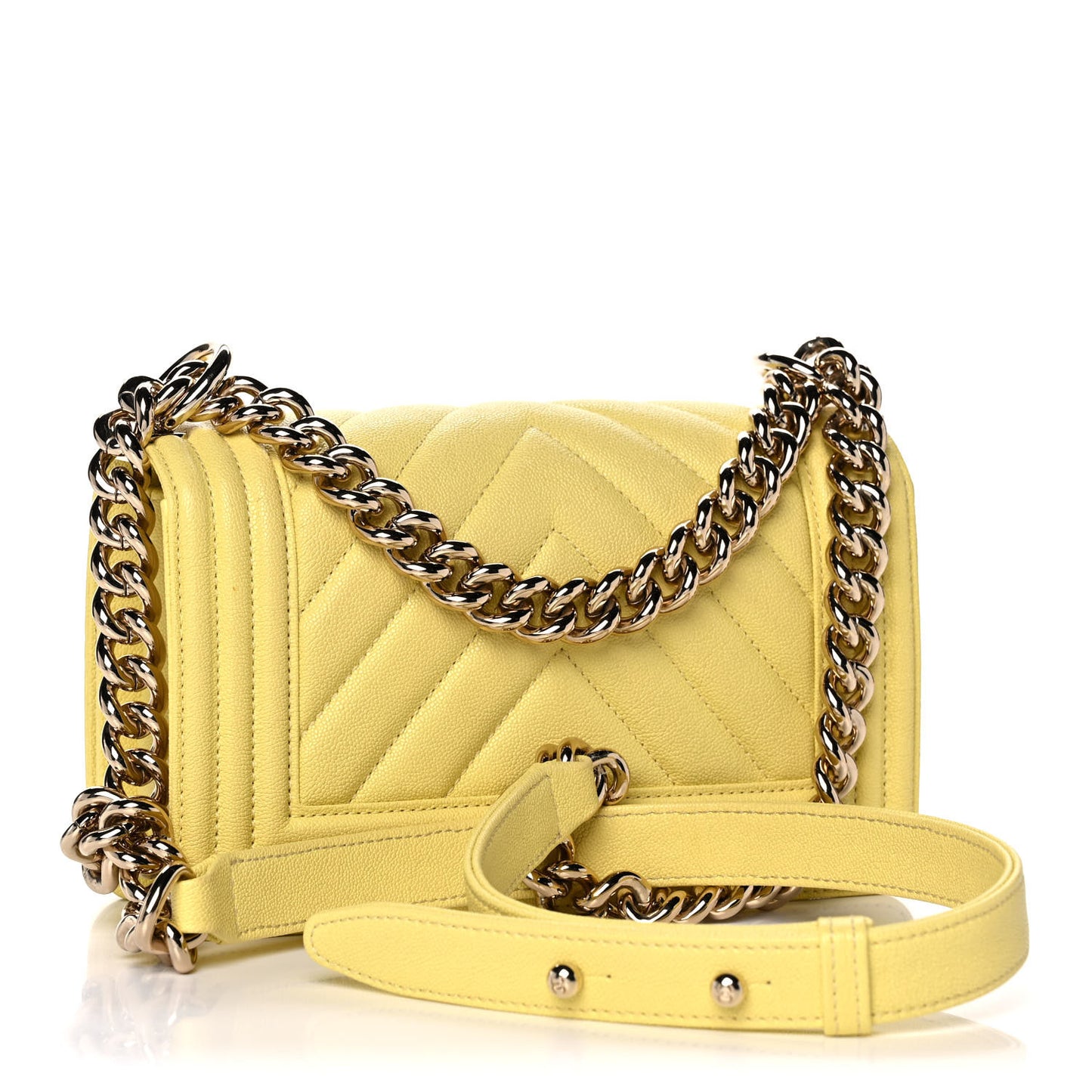 Caviar Chevron Quilted Small Boy Flap Yellow