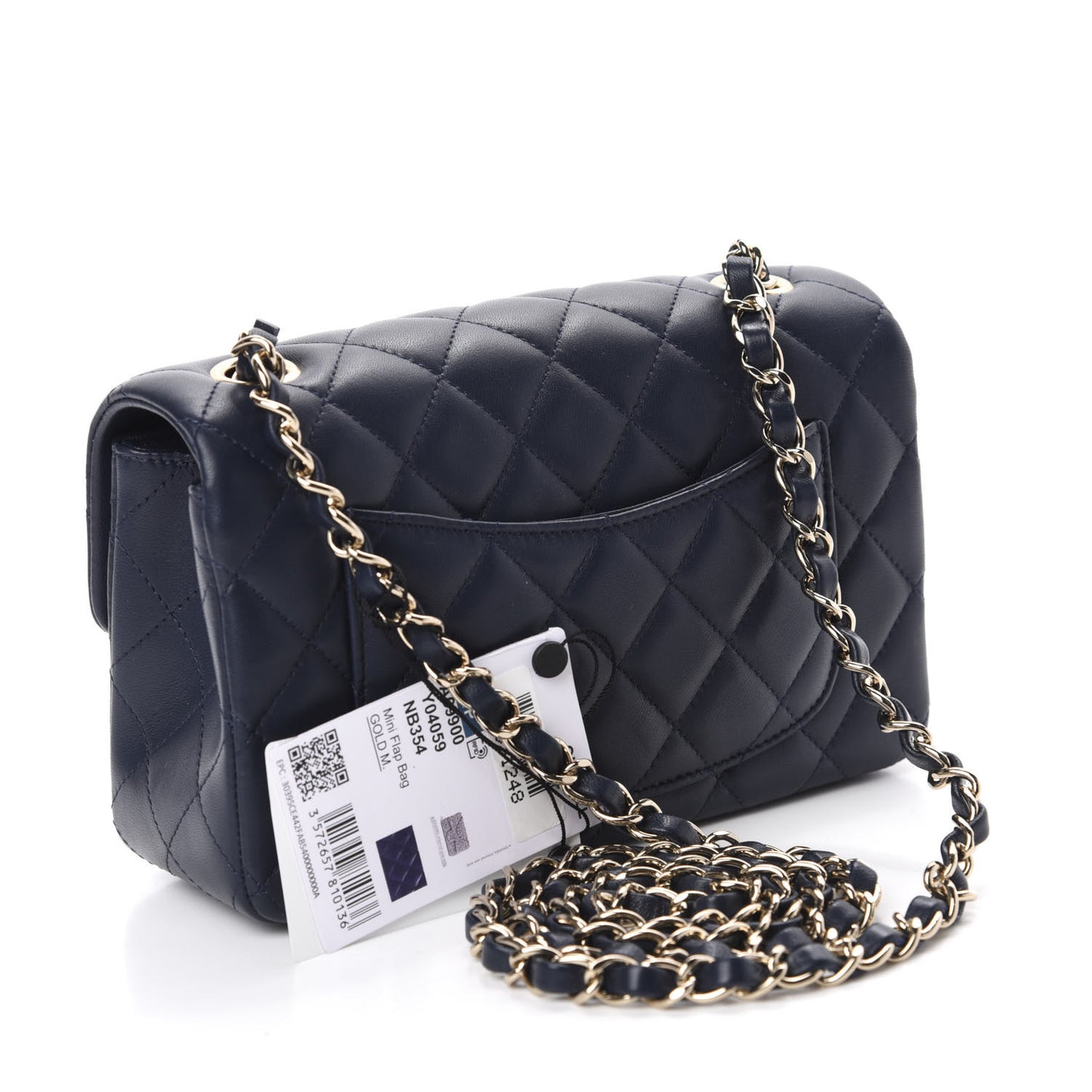 Lambskin Quilted Mini Rectangular Flap Dark Blue