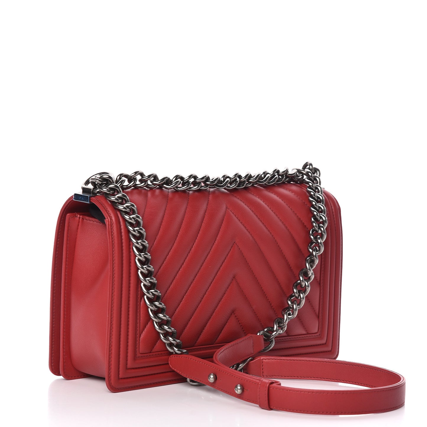 Calfskin Chevron Quilted New Medium Boy Flap Dark Red
