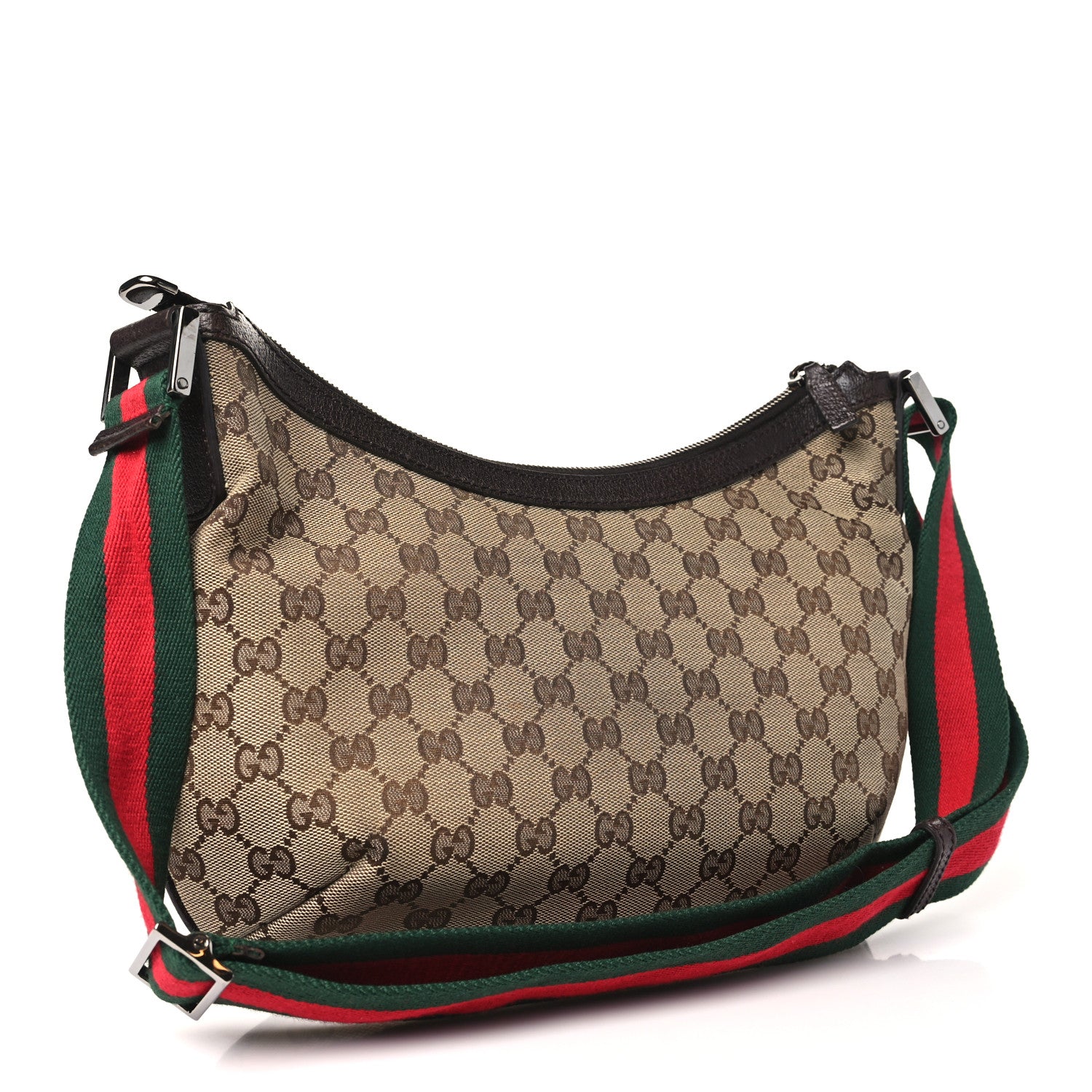 Gucci Monogram Web Medium Half Moon Hobo Dark Brown 3 of 10