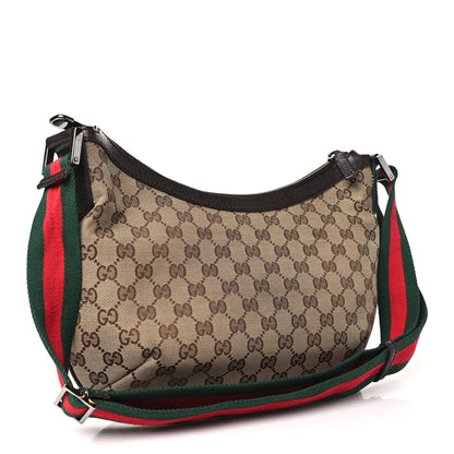 Gucci Monogram Web Medium Half Moon Hobo Dark Brown 3 of 10