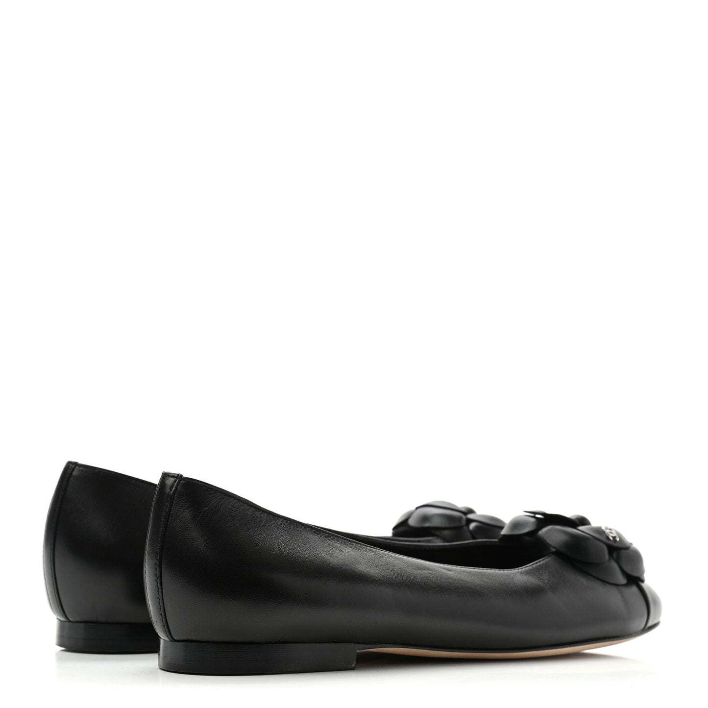 Lambskin Camellia Ballerina Flats 37.5 Black