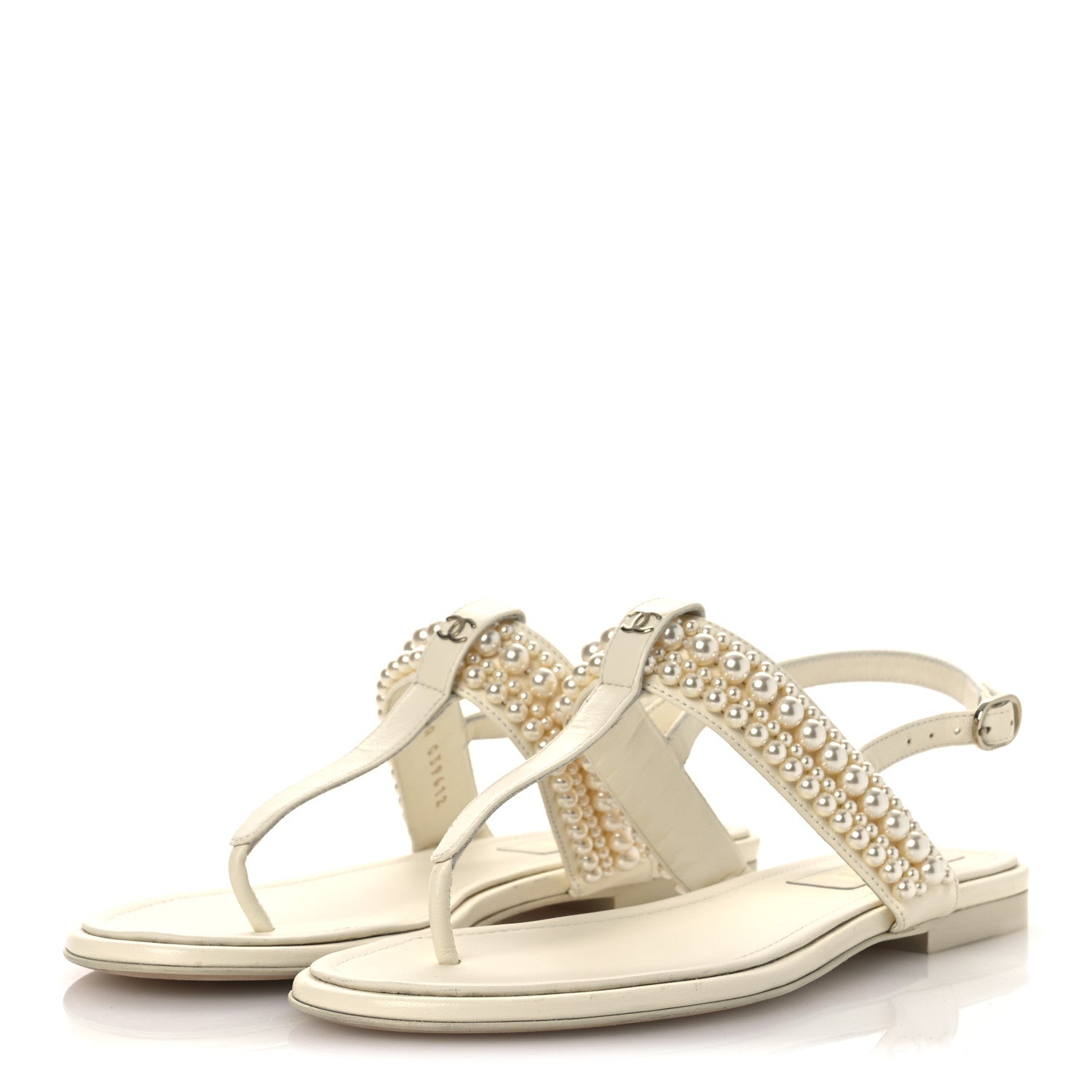 Chanel Lambskin Pearl Mini CC Thong Sandals 38 White 4 of 11