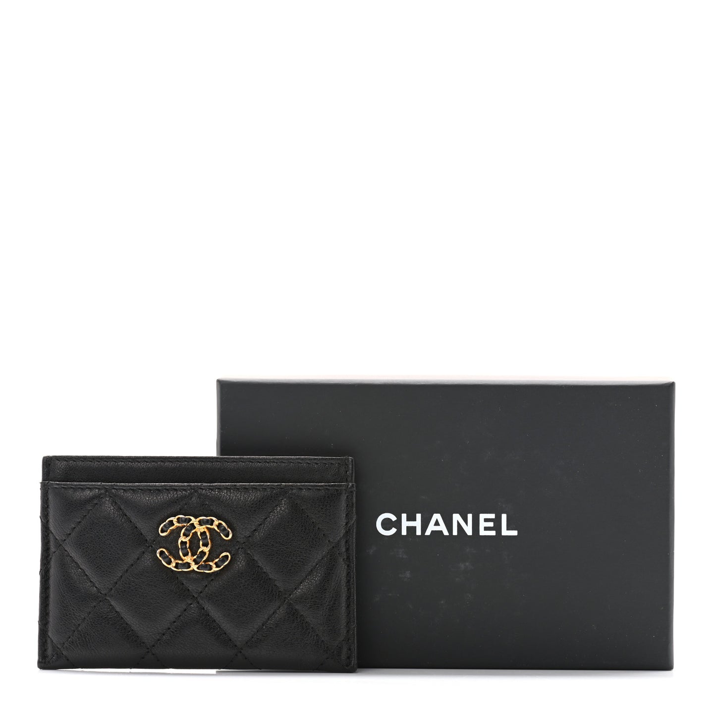 Lambskin Quilted Chanel 19 Card Holder Black