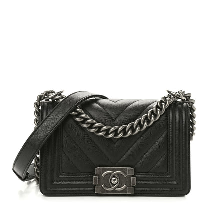 Chanel Caviar Chevron Quilted Small Boy Flap Black 1 of 9