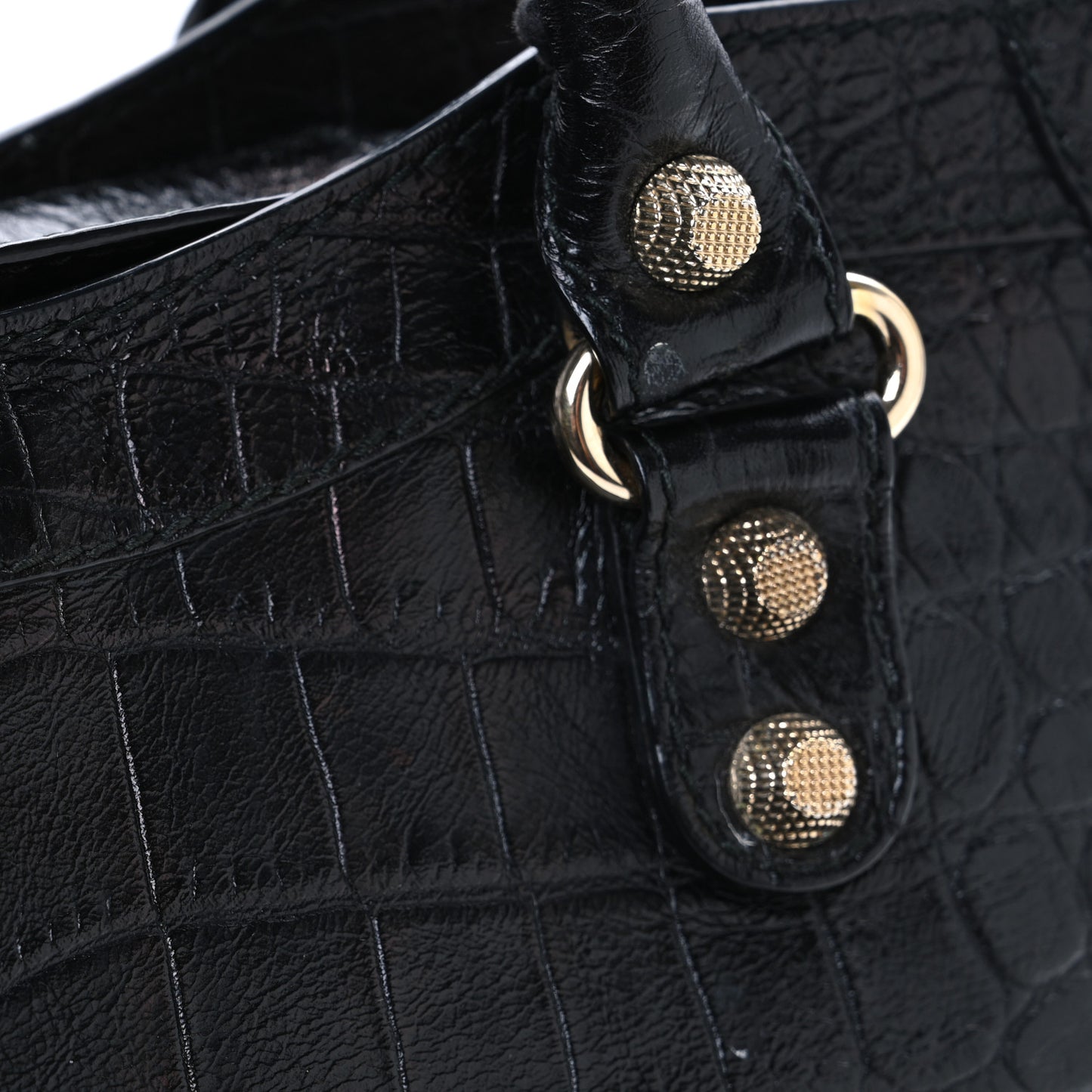 Calfskin Crocodile Embossed Giant 12 Gold Hardware City Black