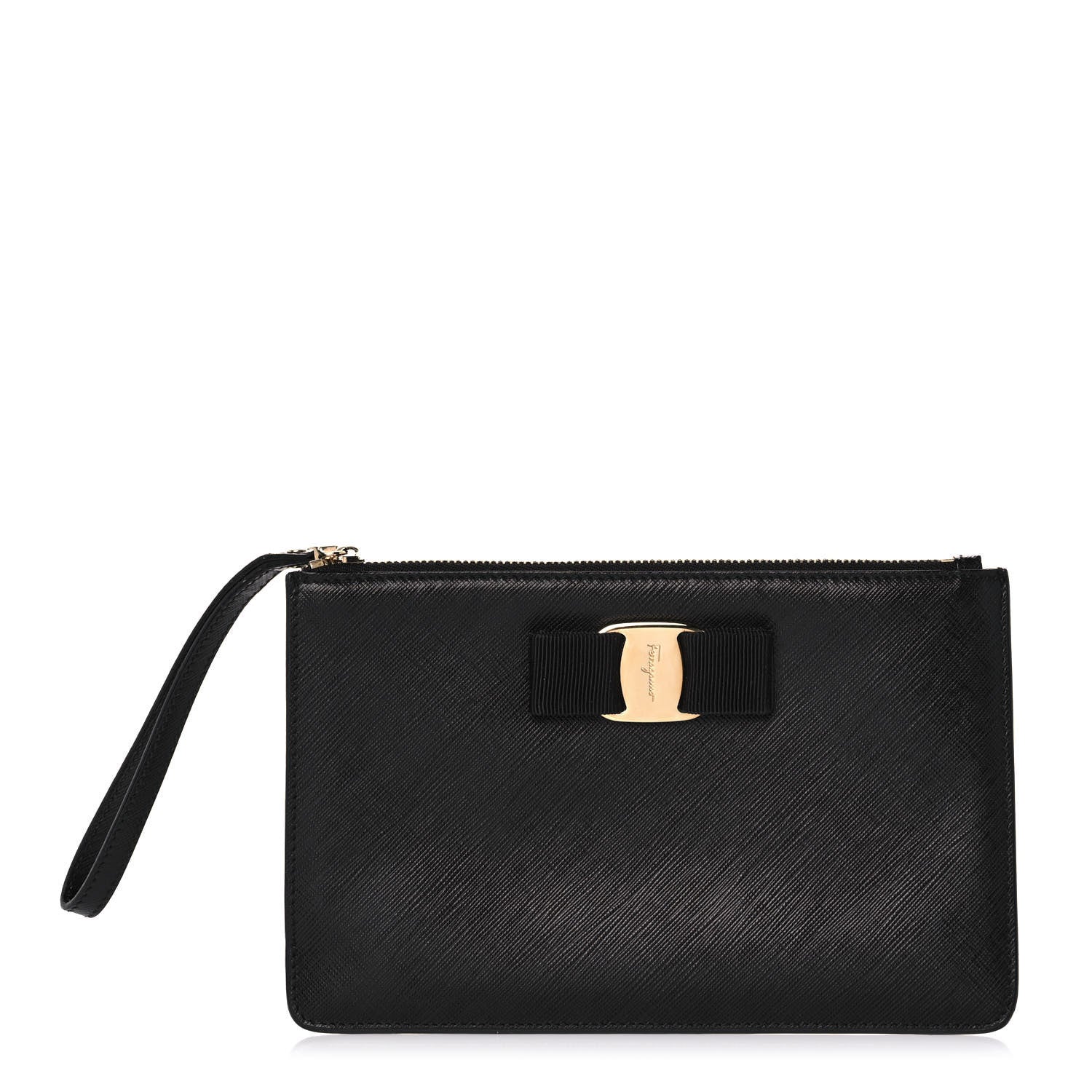 Salvatore Ferragamo Printed Calfskin Vara Bow Wristlet Clutch Black 1 of 6