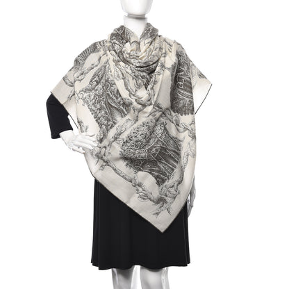 Hermes Cashmere Silk Les Cabanes Shawl 140 White Sepia 2 of 5