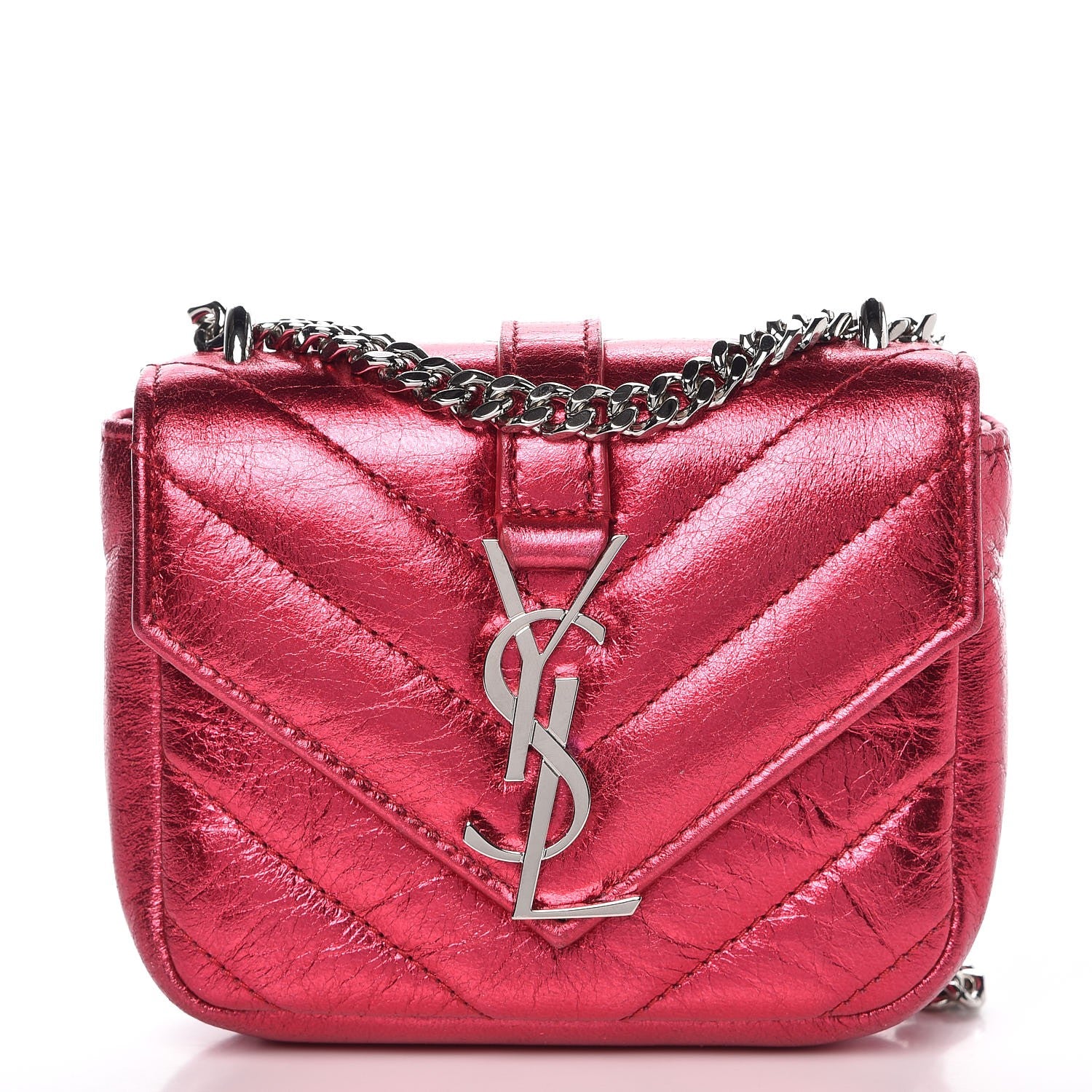 Saint Laurent Metallic Calfskin Chevron Monogram Micro Crossbody Bag Pink 1 of 8
