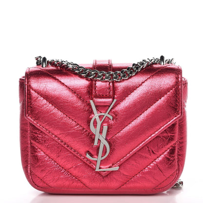 Saint Laurent Metallic Calfskin Chevron Monogram Micro Crossbody Bag Pink 1 of 8