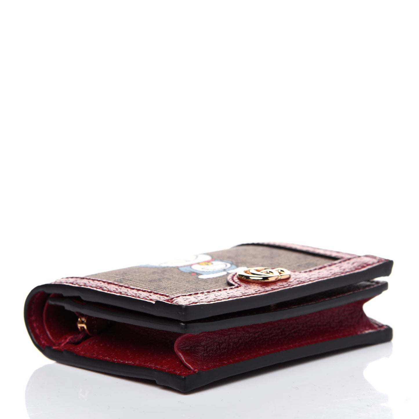 X DORAEMON Mini Vintage GG Supreme Monogram Card Case Wallet Beige Cherry Red
