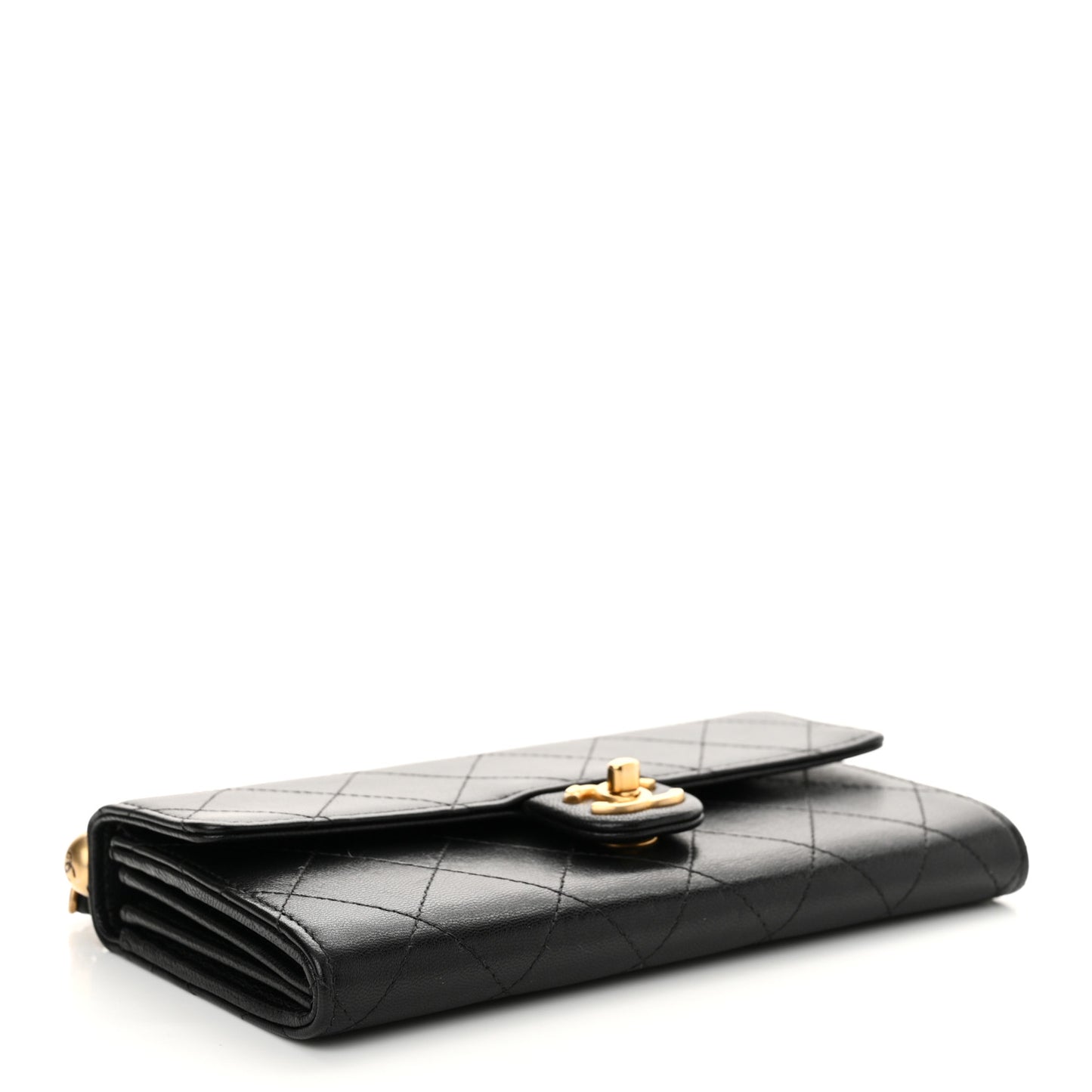Goatskin Quilted Chic Pearls Clutch With Chain Black