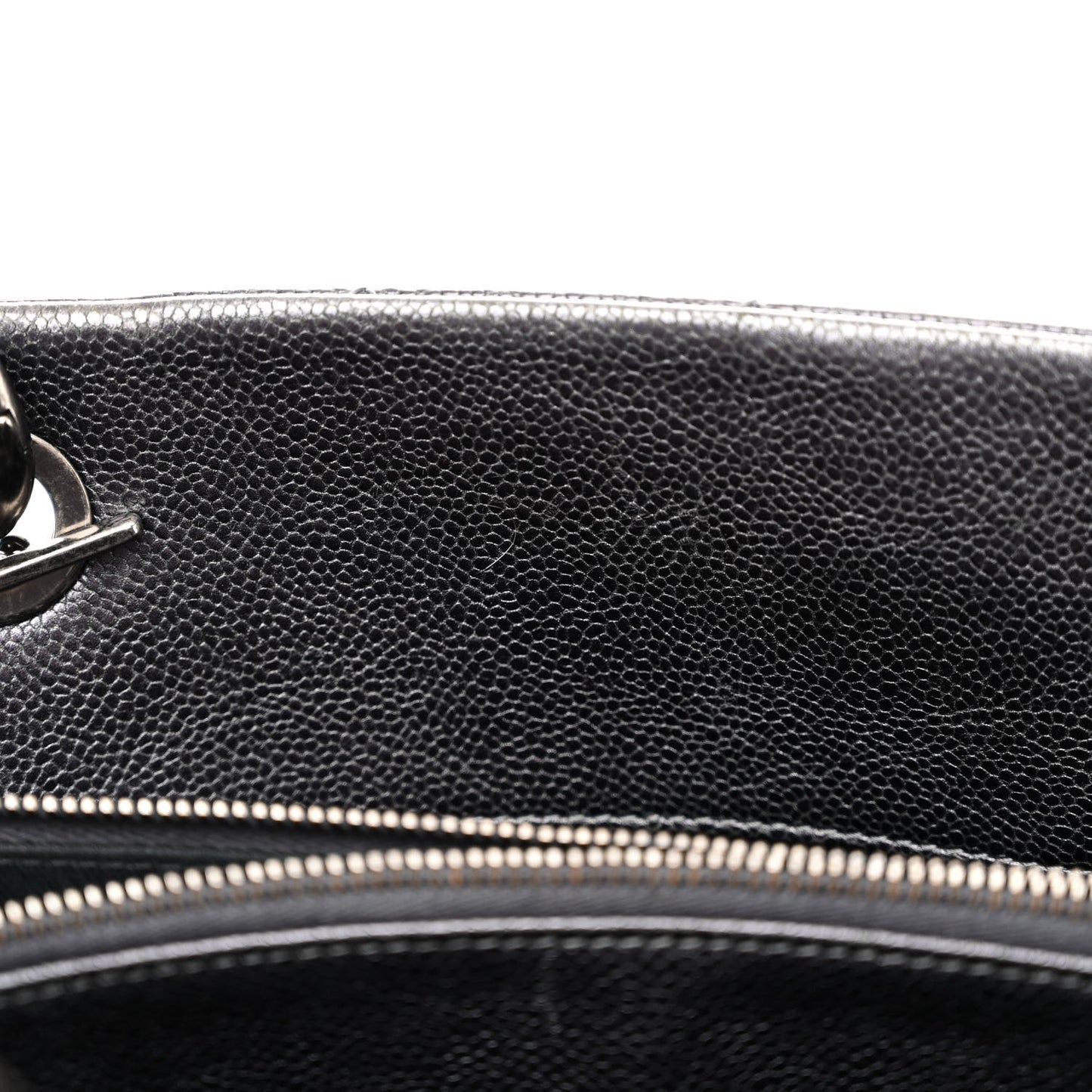 Iridescent Caviar Quilted Chic Shopping Tote Silver