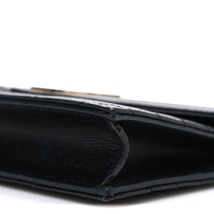 Saint Laurent Grain De Poudre Matelasse Chevron Monogram Envelope Chain Wallet Black 10 of 11