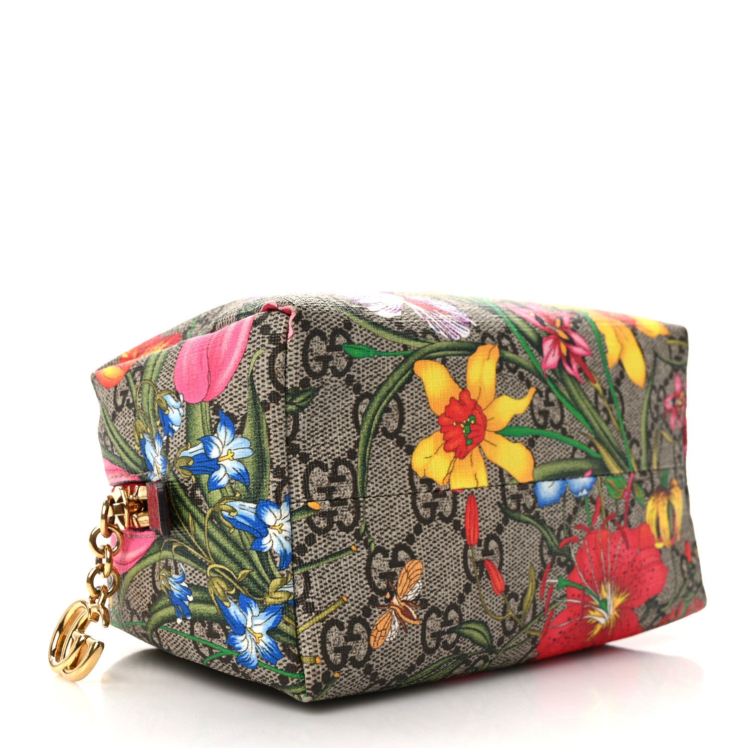 Gucci Soft GG Supreme Monogram Flora Calfskin Medium Ophidia Cosmetic Case Beige Ebony Multicolor Rosso 4 of 9