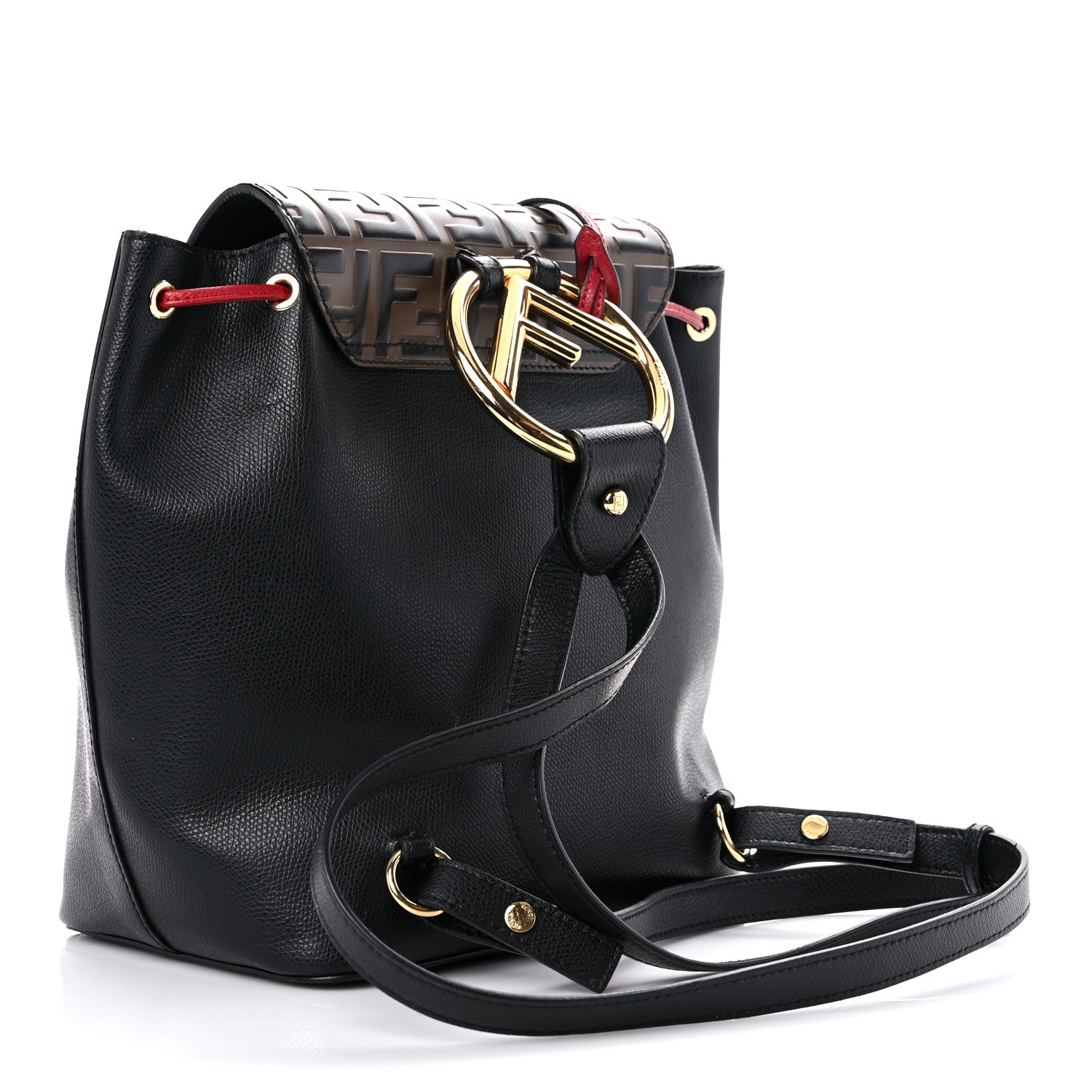 Fendi Vitello Cruise Bi-Color FF 1974 Embossed F is Fendi Drawstring Backpack Black Fragola Maya 3 of 19
