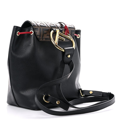 Fendi Vitello Cruise Bi-Color FF 1974 Embossed F is Fendi Drawstring Backpack Black Fragola Maya 3 of 19