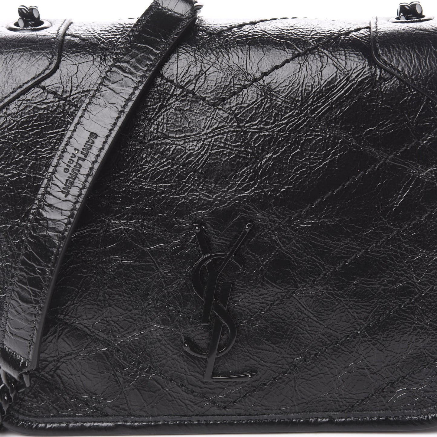 Crinkled Calfskin Matelasse Monogram Niki Chain Wallet Black