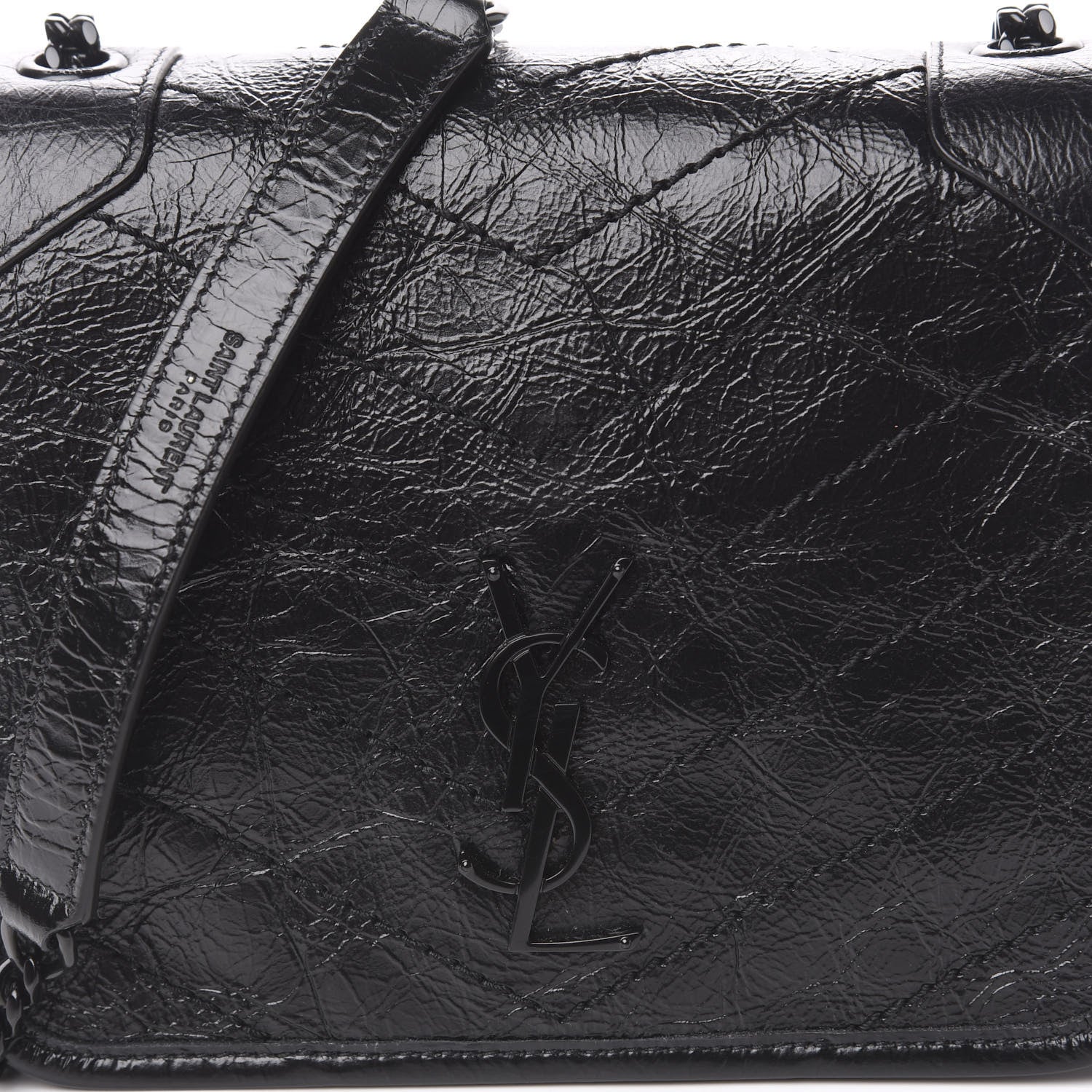 Saint Laurent Crinkled Calfskin Matelasse Monogram Niki Chain Wallet Black 9 of 9