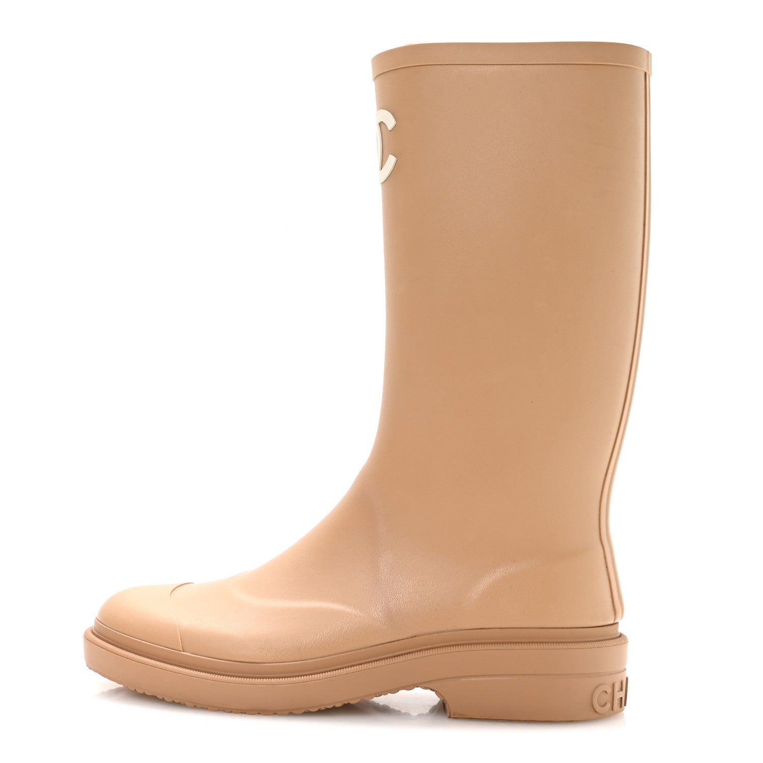 Chanel Caoutchouk CC High Boots 38 Beige 1 of 9