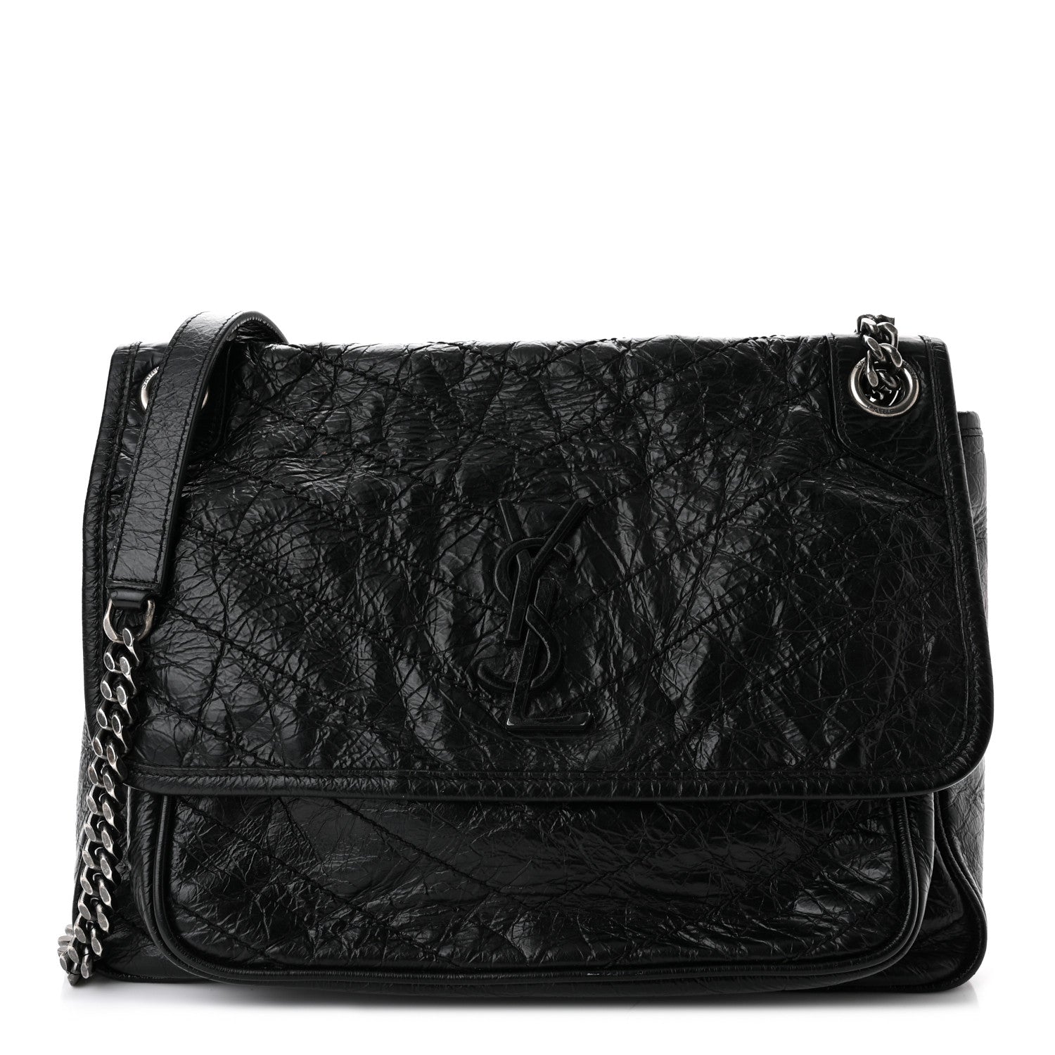 Saint Laurent Crinkled Calfskin Matelasse Monogram Medium Niki Chain Satchel Black 1 of 10