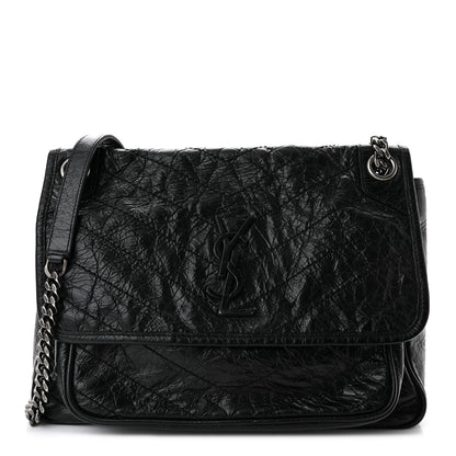 Saint Laurent Crinkled Calfskin Matelasse Monogram Medium Niki Chain Satchel Black 1 of 10