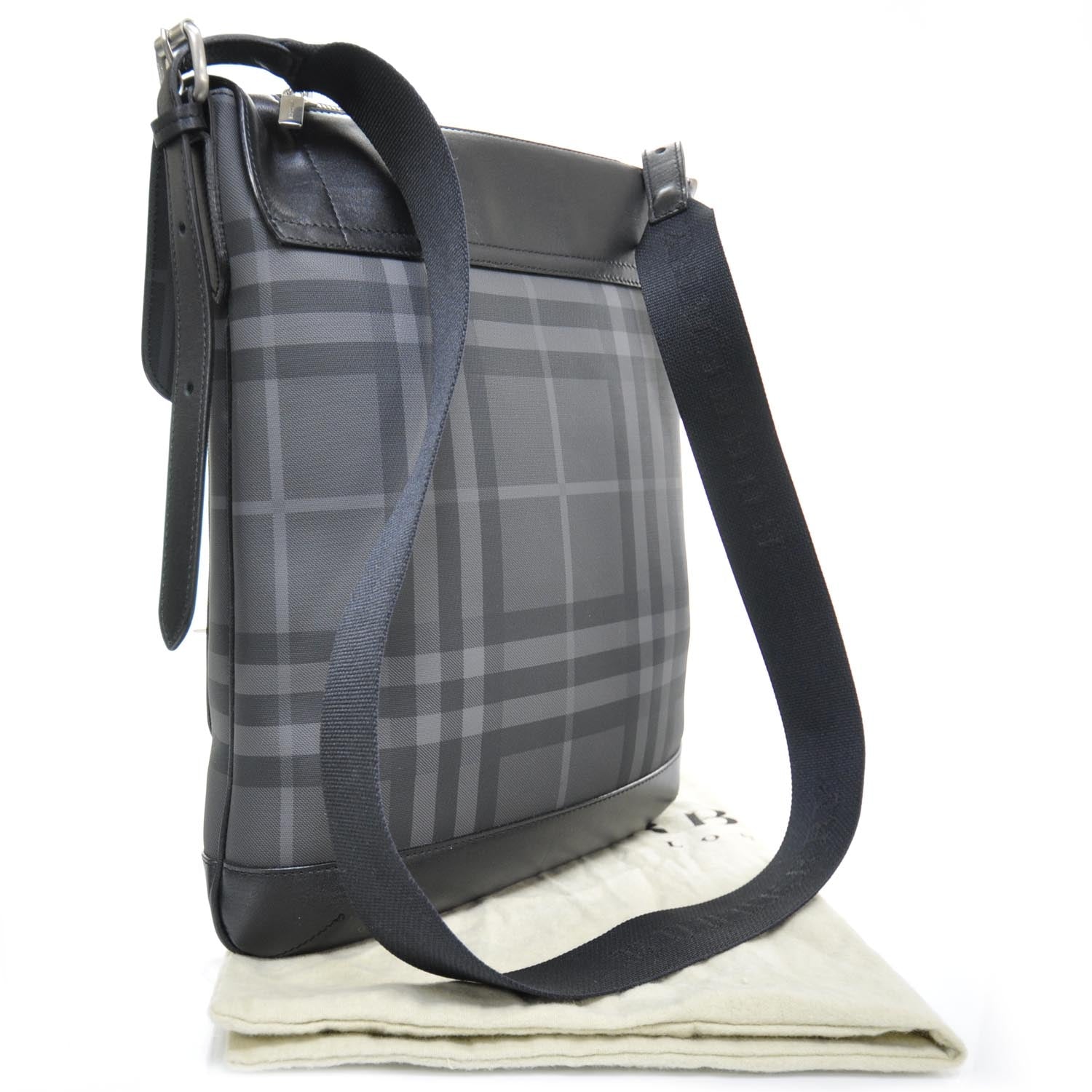 Burberry Nylon Tonal Check Messenger Bag Black 2 of 9