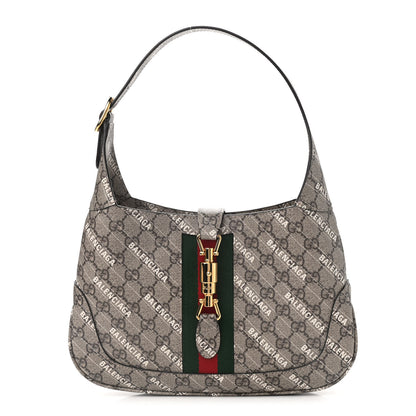 Gucci X BALENCIAGA GG Supreme Monogram Striped Logo Print Web Small Jackie 1961 Hobo Beige Ebony Mystic White 1 of 10