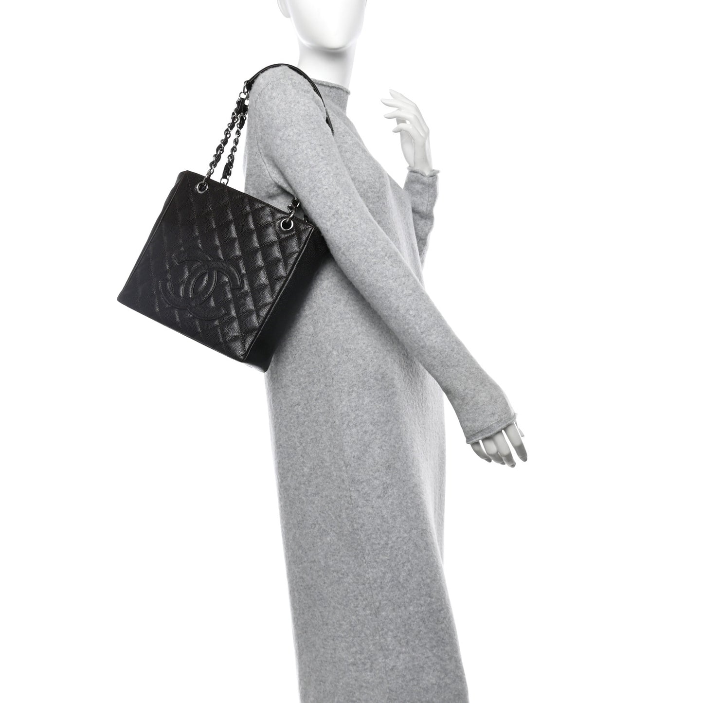 Caviar Quilted Petit Shopping Tote PST Dark Brown