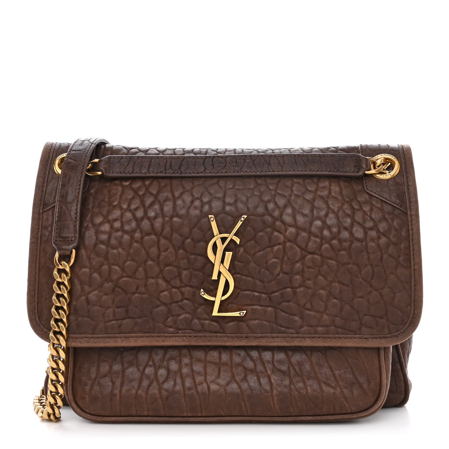 Grained Lambskin Monogram Medium Niki Chain Satchel Dark Cork