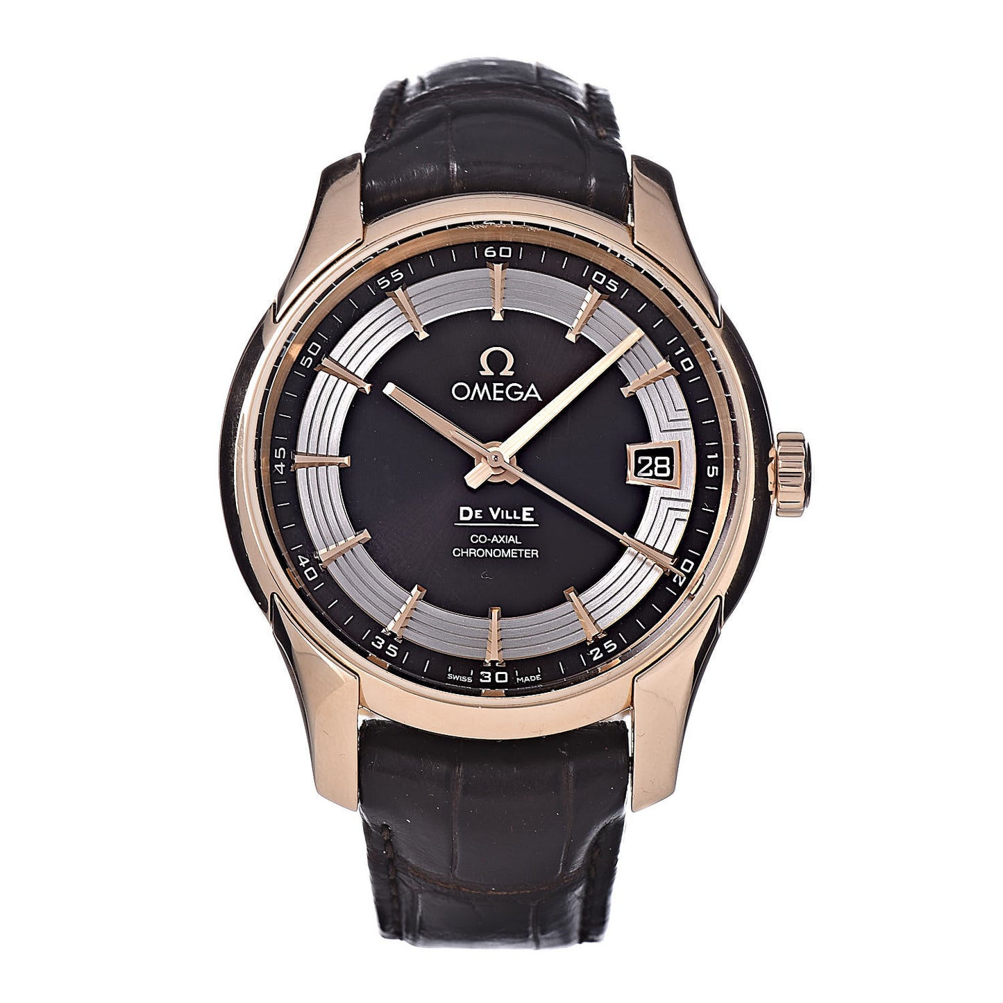 18K Red Gold Crocodile 41mm De Ville Hour Vision Co-Axial Automatic Watch Brown 431.63.41.21.13.001