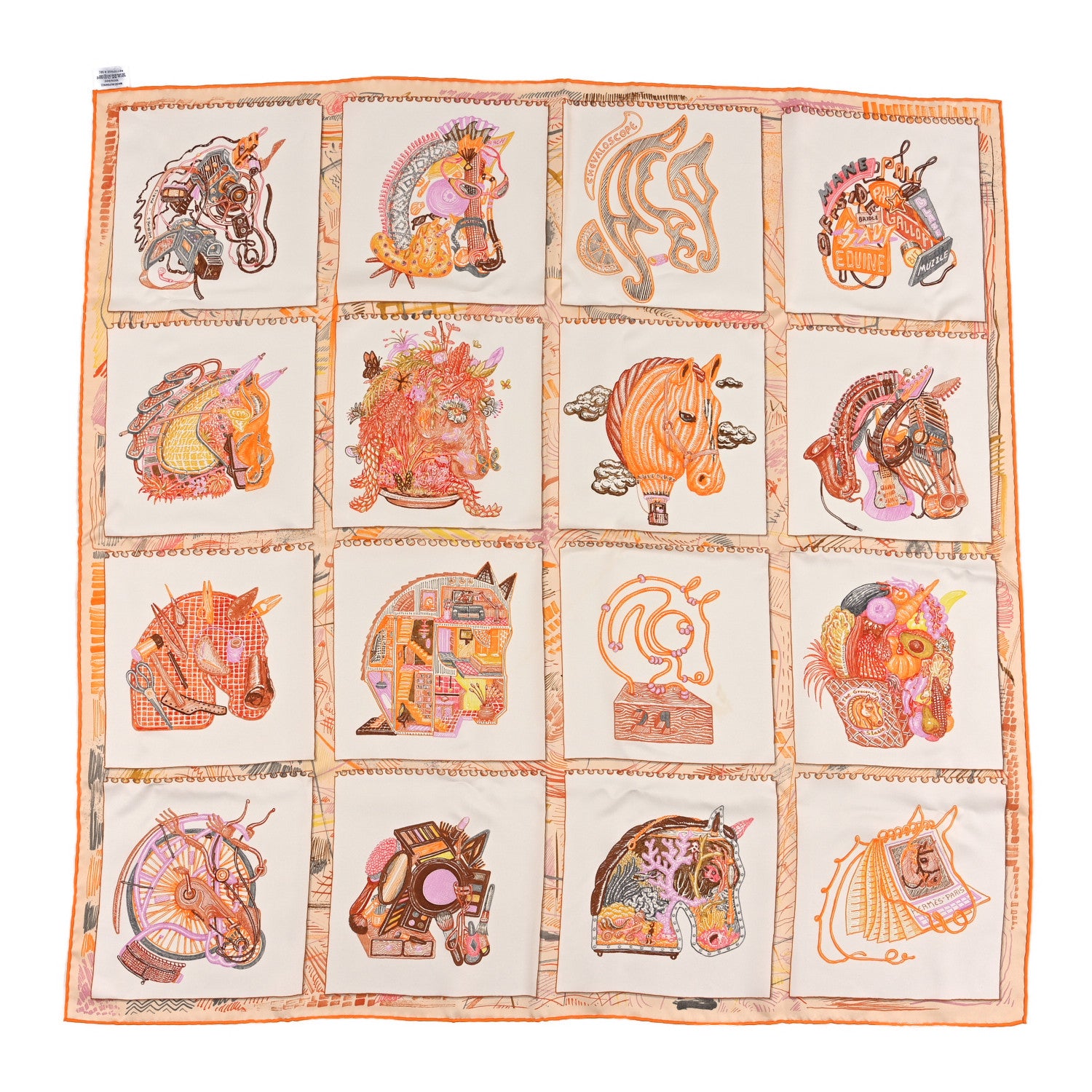 Hermes Silk Chevaloscope Scarf 90 White Orange Parme 1 of 3