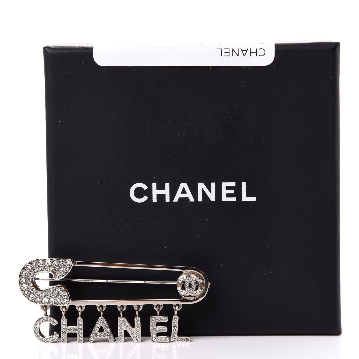 Crystal Safety Pin Brooch Silver