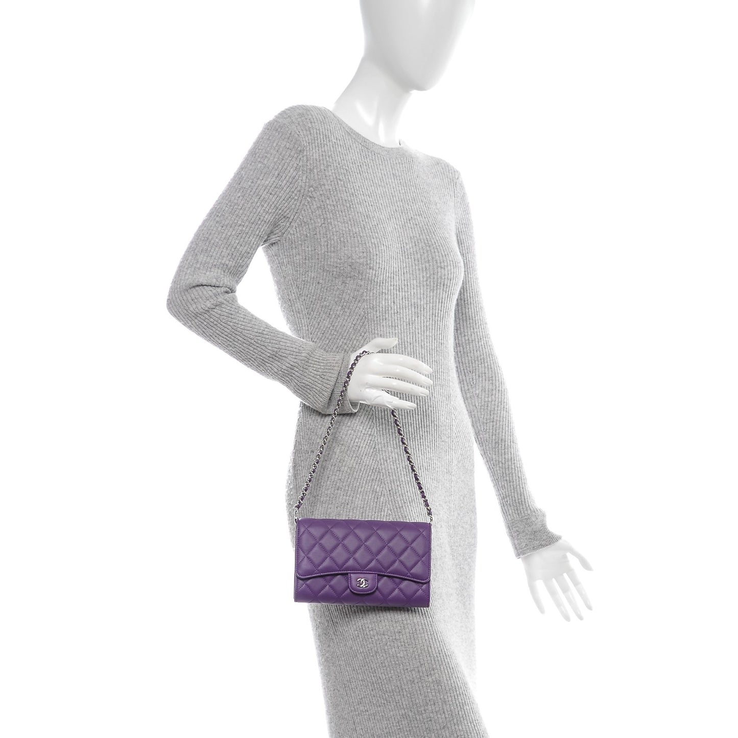 Lambskin Quilted Wallet on Removable Chain Purple