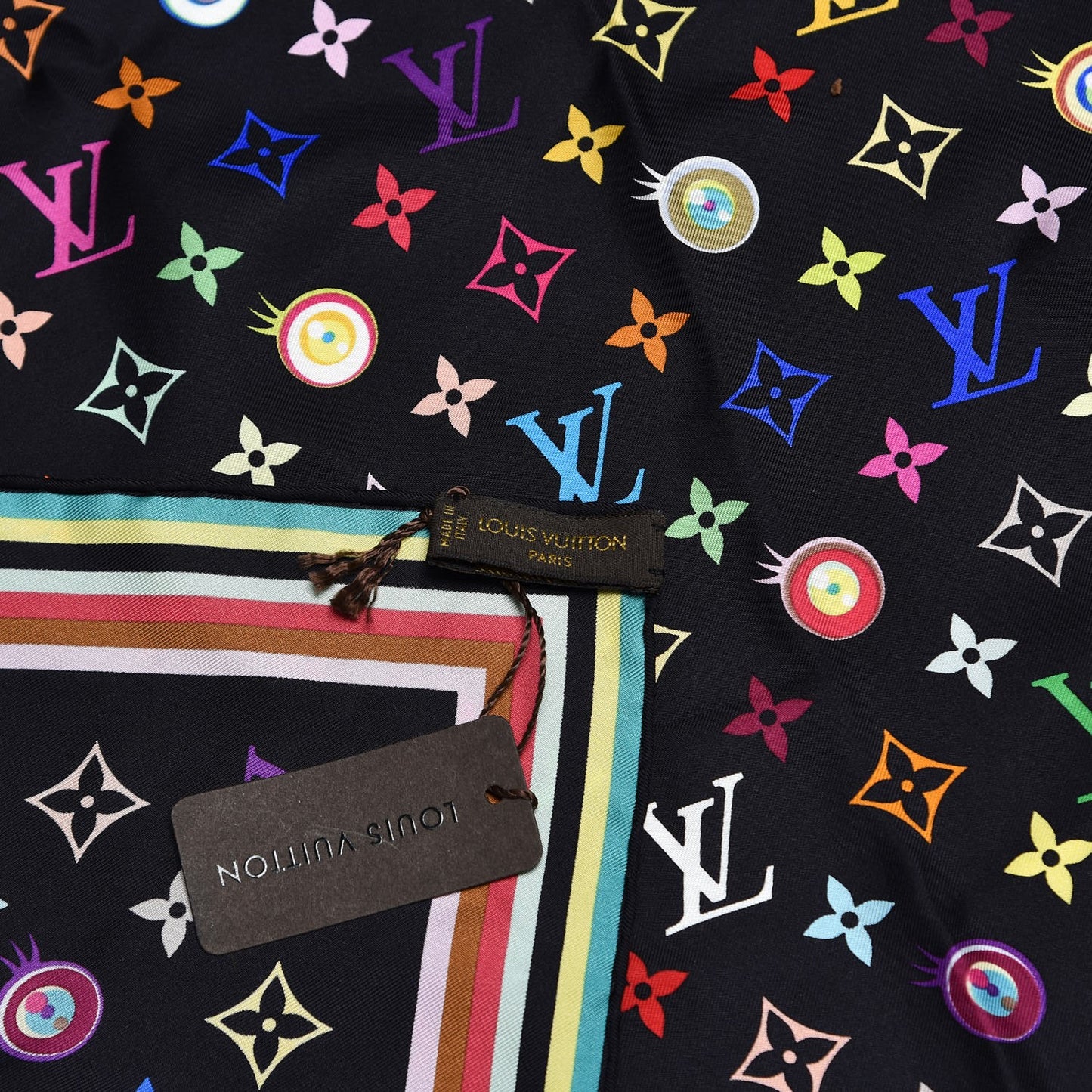 Silk Multicolor Eye Love Scarf Black