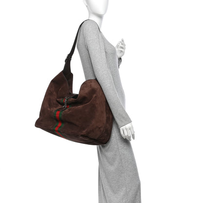 Gucci Suede Textured Dollar Calfskin Web Medium Jackie 1961 Crossbody Bag Brown 2 of 11