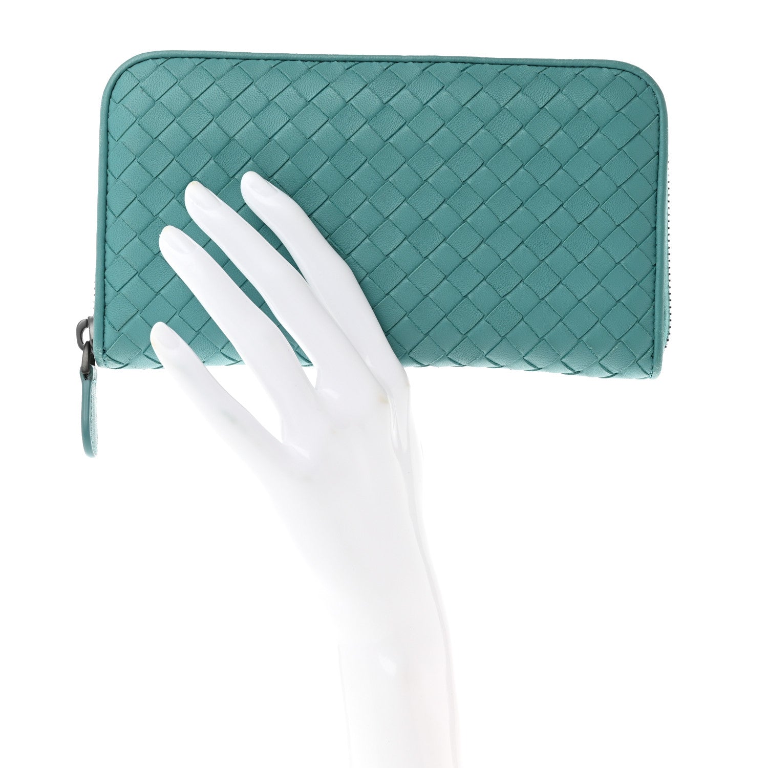 Bottega Veneta Nappa Intrecciato Zip Around Wallet Aqua 2 of 10