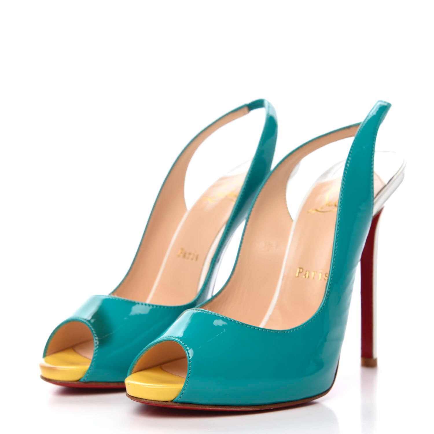Christian Louboutin Patent Flo Sling 120 Pumps 38 Caraibes Canari 3 of 12