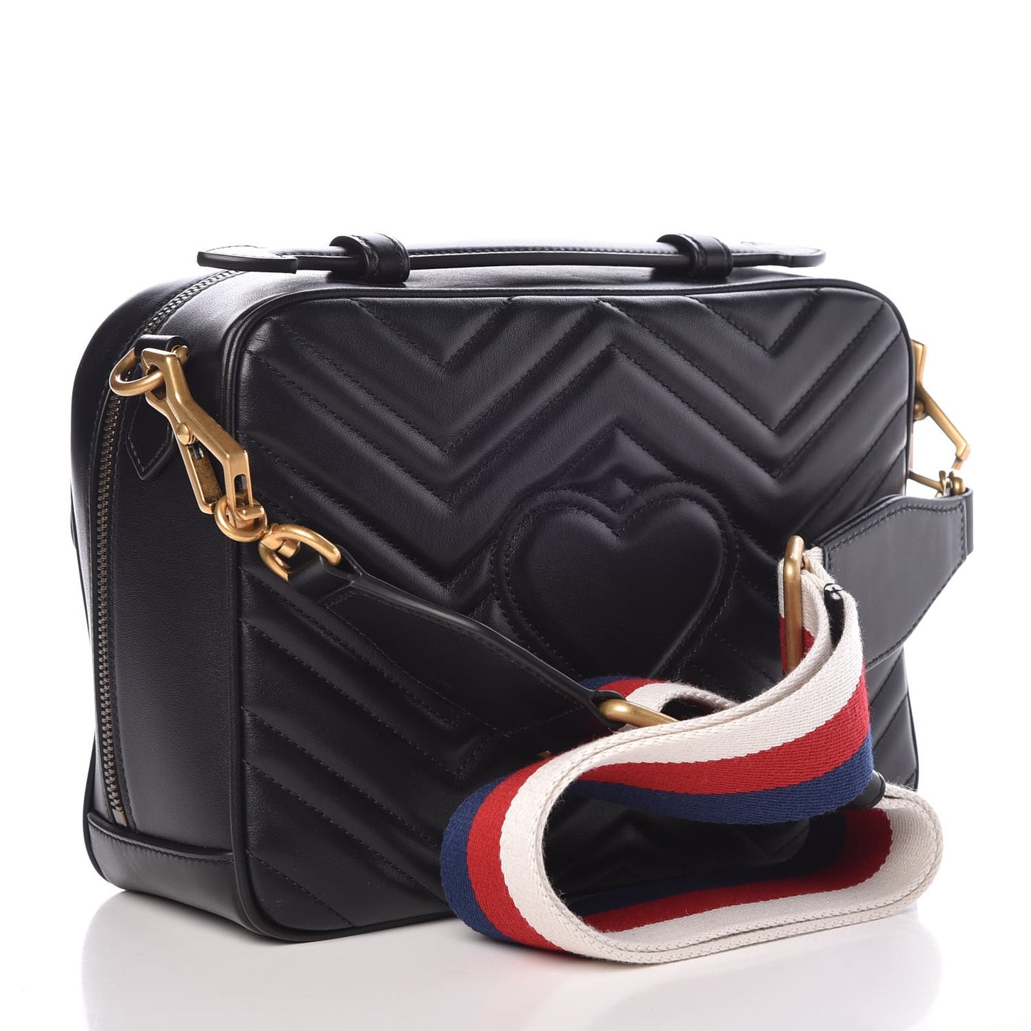 Calfskin Matelasse Sylvie Web Small GG Marmont Top Handle Shoulder Bag Black