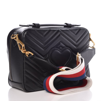 Gucci Calfskin Matelasse Sylvie Web Small GG Marmont Top Handle Shoulder Bag Black 3 of 7