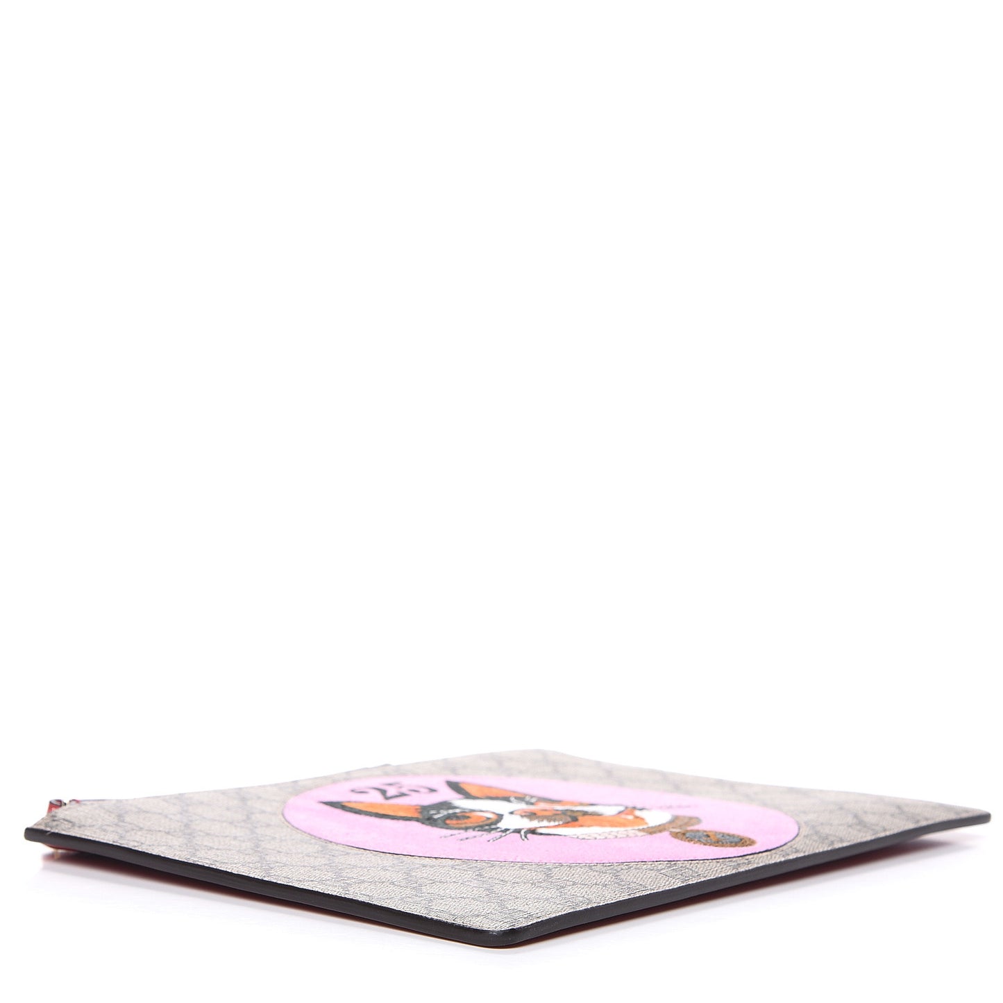 GG Supreme Monogram Bosco Patch Zip Pouch Beige Malva Hibiscus Red